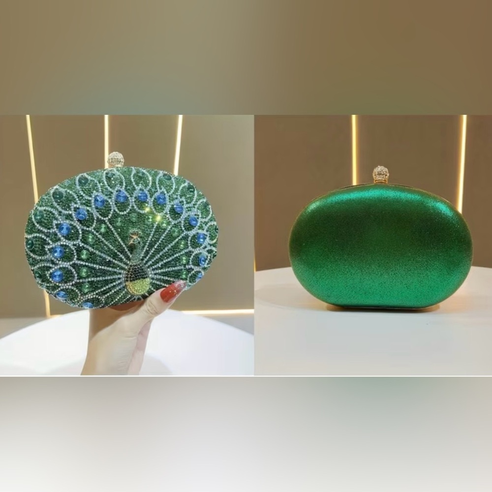 NWT Green and Blue Rhinestone Peacock Clutch - Picture 7 of 8